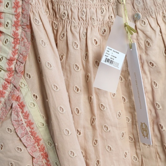 NWT House of Harlow pink peasant top cottagecore blouse eyelet old rose cotton - Picture 3 of 10